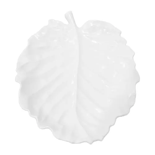 Plato de melamina diseño hoja blanco de 43x34x1.4cm