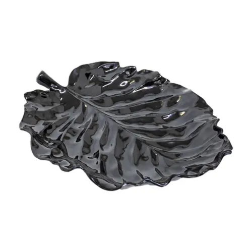 Plato de melamina diseño hoja negro de 43x34x1.4cm