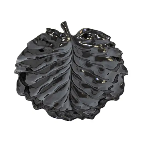 Plato de melamina diseño hoja negro de 43x34x1.4cm