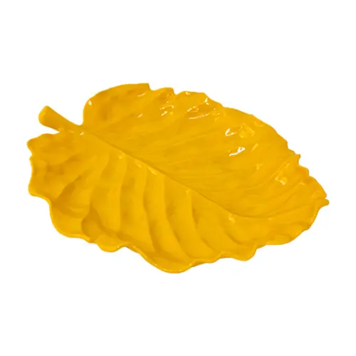 Plato de melamina diseño hoja amarillo de 43x34x1.4cm