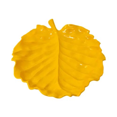 Plato de melamina diseño hoja amarillo de 43x34x1.4cm