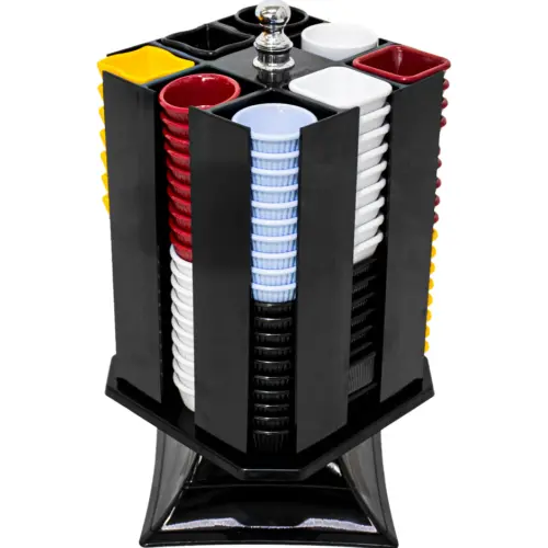 Dispensador rotativo con 138 salseras de melamina de varios colores de 20x20x42cm