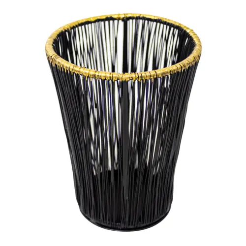 Candelabro de metal tejido negro con dorado de 11.6×9.5cm