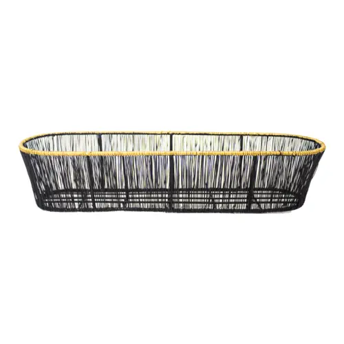 Base de metal tejida ovalada negra con orilla dorada de 7.5x38x10cm