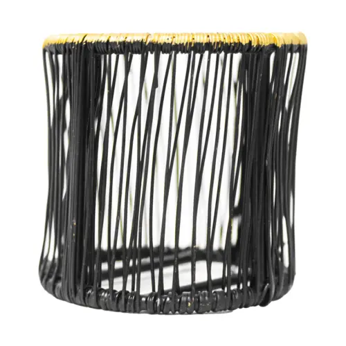 Candelabro de metal tejido negro con orilla dorada de 6x6cm