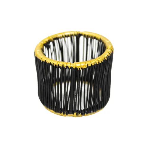 Servilletero de metal tejido negro con orilla dorada de 3.75x5cm