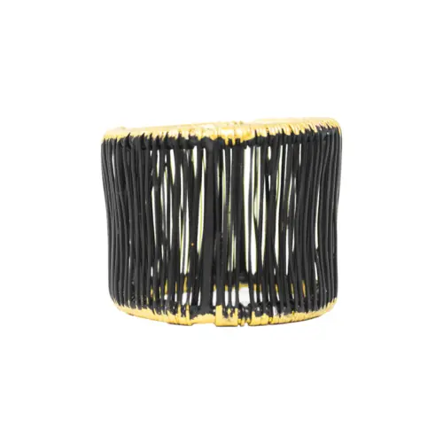 Servilletero de metal tejido negro con orilla dorada de 3.75x5cm