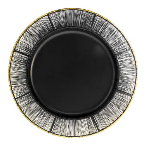 Plato de metal negro tejido con orilla dorada de 1.5×35.5cm