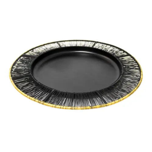 Plato de metal negro tejido con orilla dorada de 1.5×35.5cm