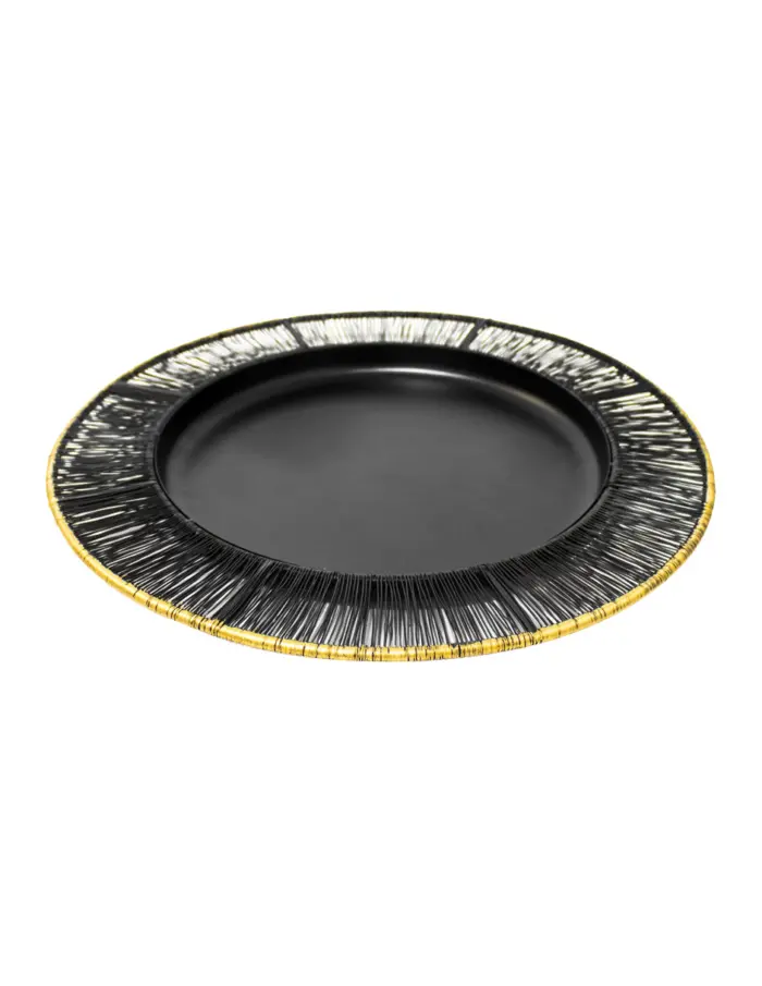 Plato de metal negro tejido con orilla dorada de 1.5x35.5cm - Image 2