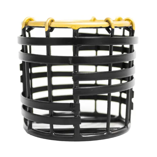 Candelabro de metal tejido negro con orilla dorada de 6x6cm