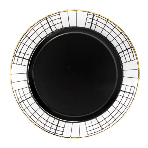 Plato de metal tejido negro con orilla dorada de 1.5x36cm
