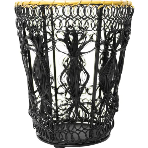 Candelabro de metal tejido negro con la orilla dorada de 11.5×9.5cm