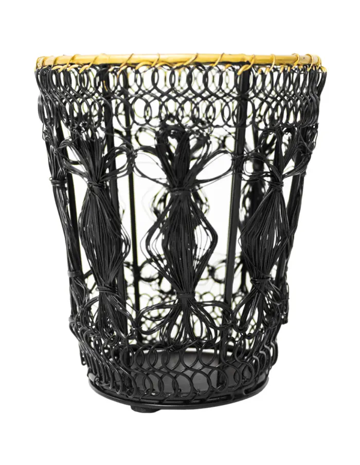 Candelabro de metal tejido negro con la orilla dorada de 11.5x9.5cm - Image 2