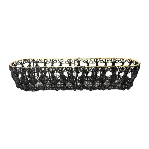 Maceta de metal tejida negra con orilla dorada de 7.5x38x9.5cm