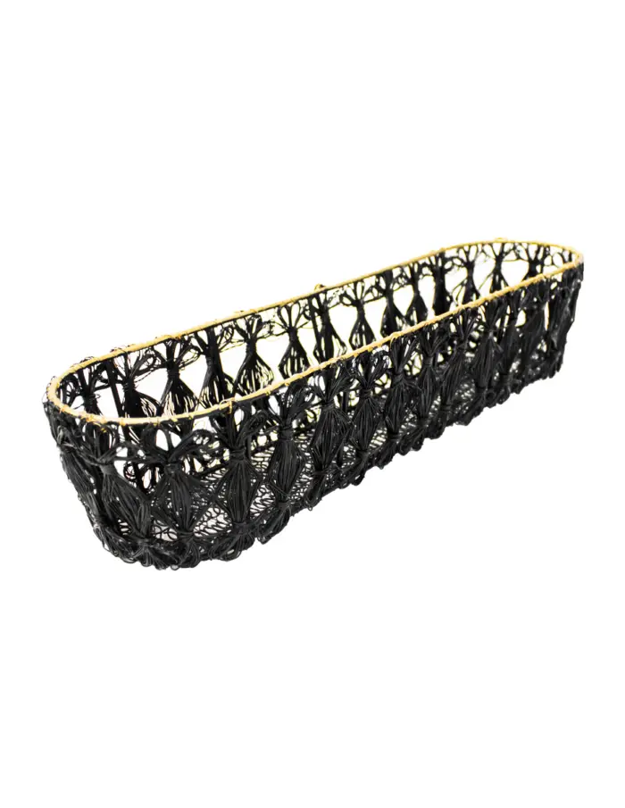 Maceta de metal tejida negra con orilla dorada de 7.5x38x9.5cm - Image 2