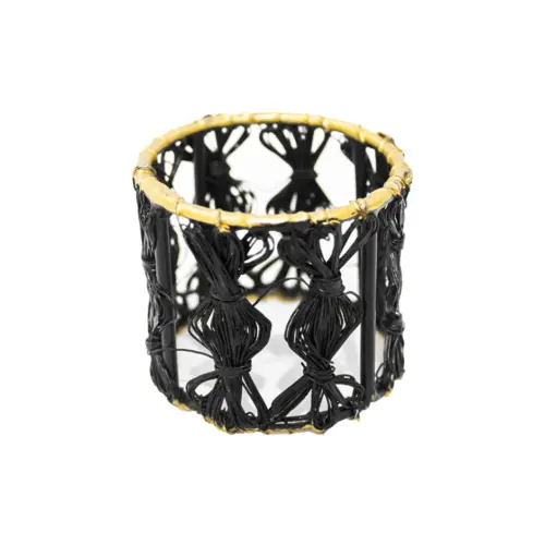 Servilletero de metal tejido negro con orilla dorada de 3.75x5cm