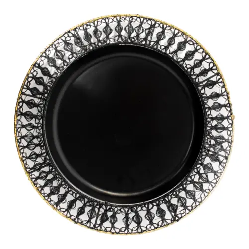 Plato de metal tejido negro con orilla dorada de 1.5x36cm