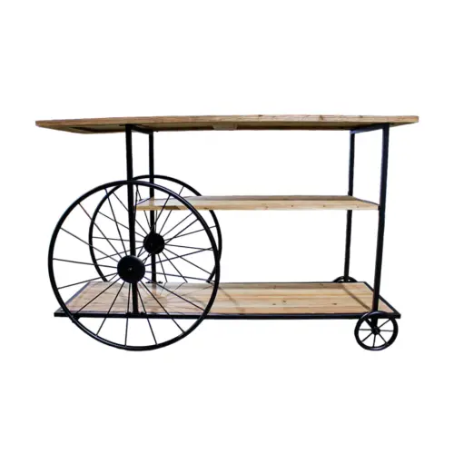 Barra de madera con 3 niveles y ruedas de metal de 120x42x78cm