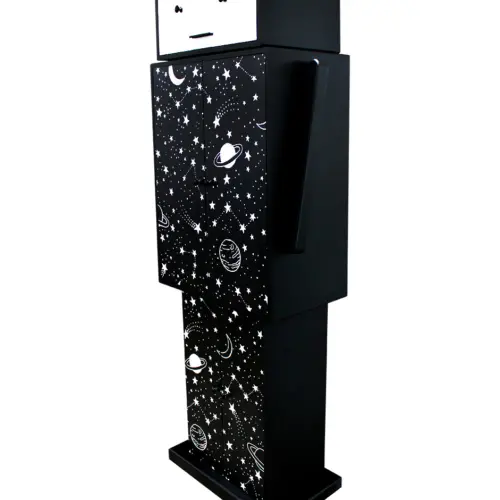 Armario de madera diseño robot negro estampado planetas de 70x36x180cm