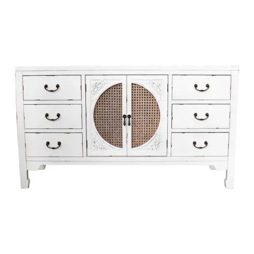 Armario de madera con 6 cajones y puertas diseño vintage de 120x40x68.5cm