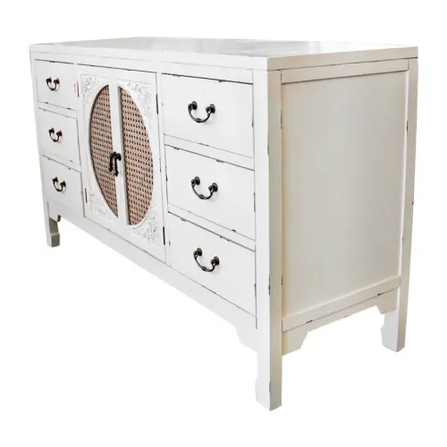 Armario de madera con 6 cajones y puertas diseño vintage de 120x40x68.5cm