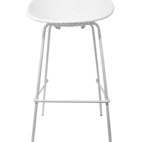 Banco de bar de plástico blanco con respaldo diseño huevo de 50x49x97cm
