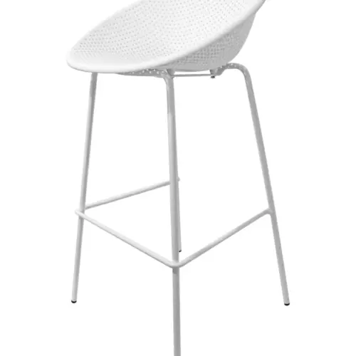Banco de bar de plástico blanco con respaldo diseño huevo de 50x49x97cm