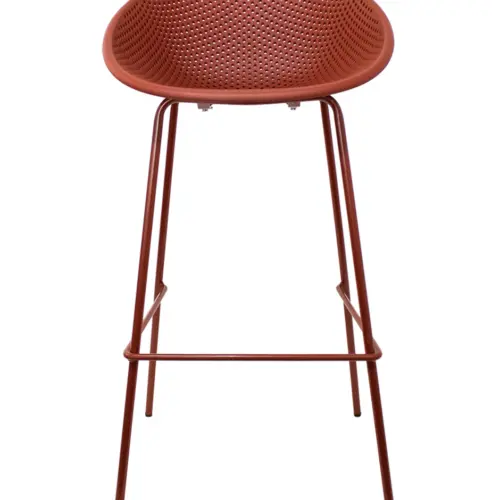 Banco de bar de plástico rojo con respaldo diseño huevo de 50x49x97cm