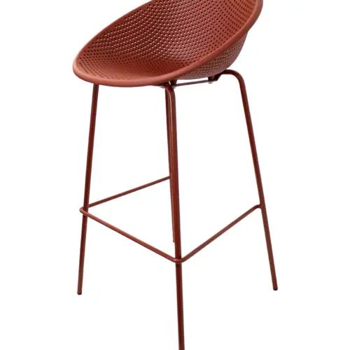Banco de bar de plástico rojo con respaldo diseño huevo de 50x49x97cm