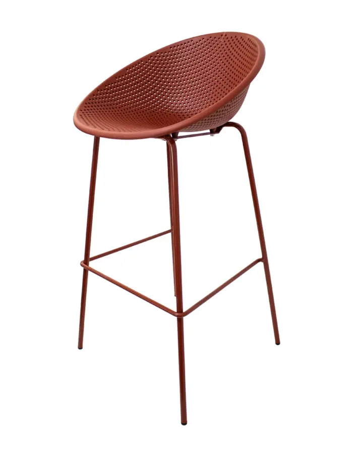 Banco de bar de plástico rojo con respaldo diseño huevo de 50x49x97cm - Image 2