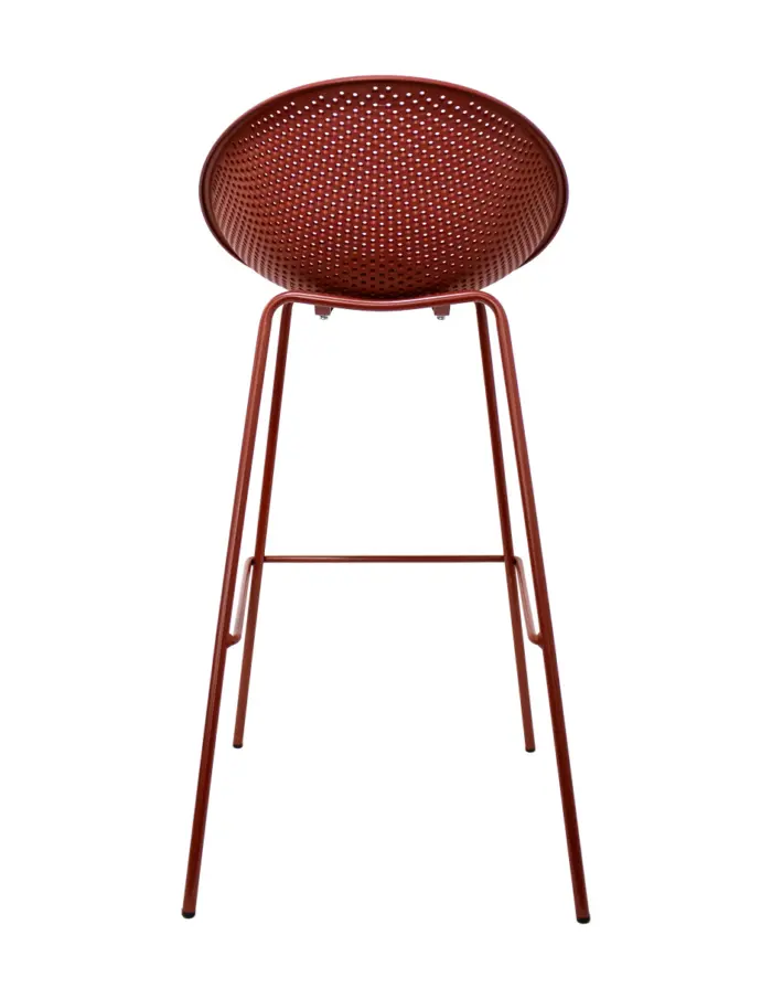 Banco de bar de plástico rojo con respaldo diseño huevo de 50x49x97cm - Image 4