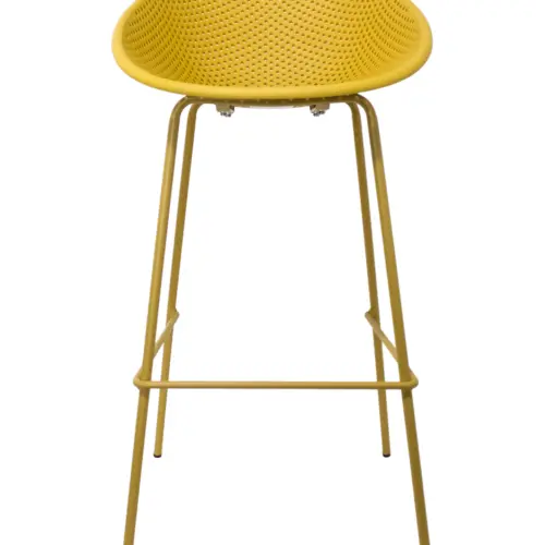 Banco de bar de plástico amarillo con respaldo diseño huevo de 50x49x97cm