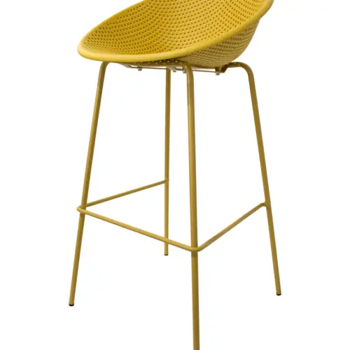 Banco de bar de plástico amarillo con respaldo diseño huevo de 50x49x97cm