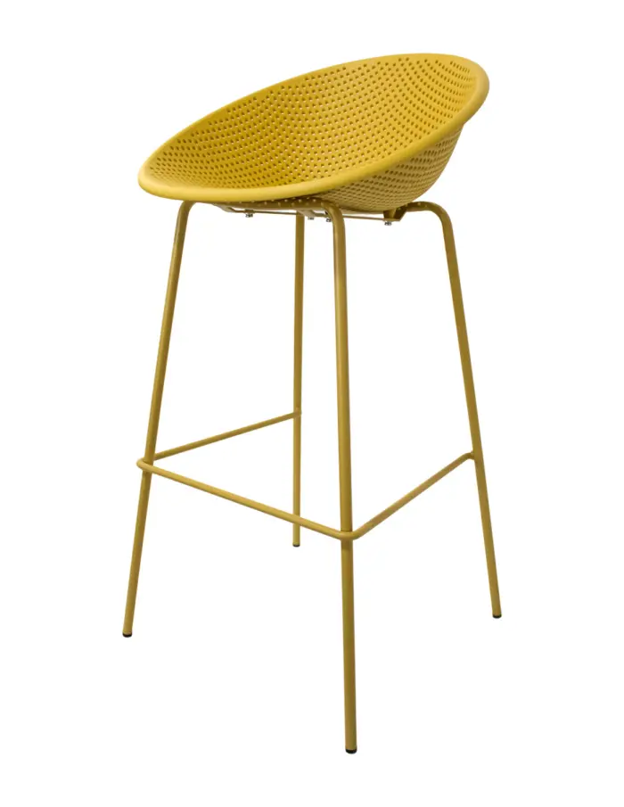 Banco de bar de plástico amarillo con respaldo diseño huevo de 50x49x97cm - Image 2