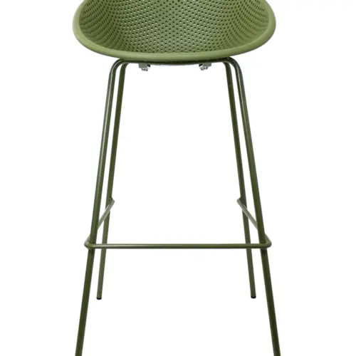 Banco de bar de plástico verde con respaldo diseño huevo de 50x49x97cm