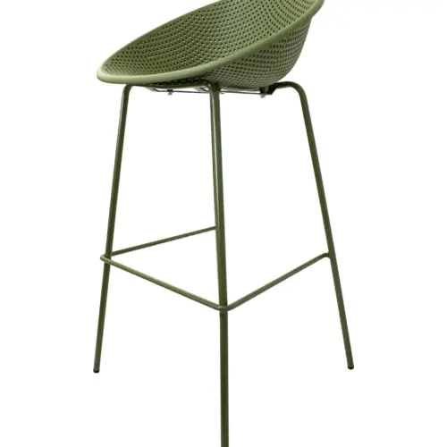 Banco de bar de plástico verde con respaldo diseño huevo de 50x49x97cm
