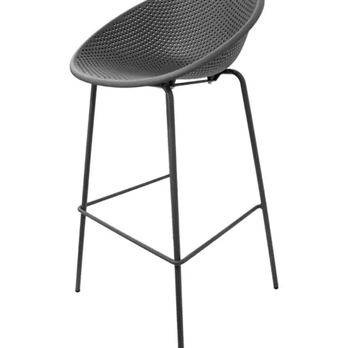 Banco de bar de plástico gris con respaldo diseño huevo de 50x49x97cm