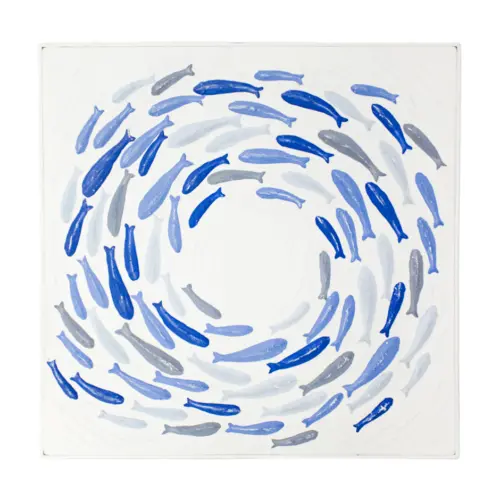 Cuadro diseño peces en circulos en tonos azules de 57×2.5x57cm