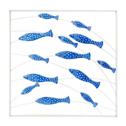 Cuadro de metal diseño peces azules de 60x3x60cm