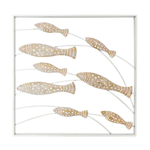 Cuadro de metal diseño peces beige de 60x3x60cm