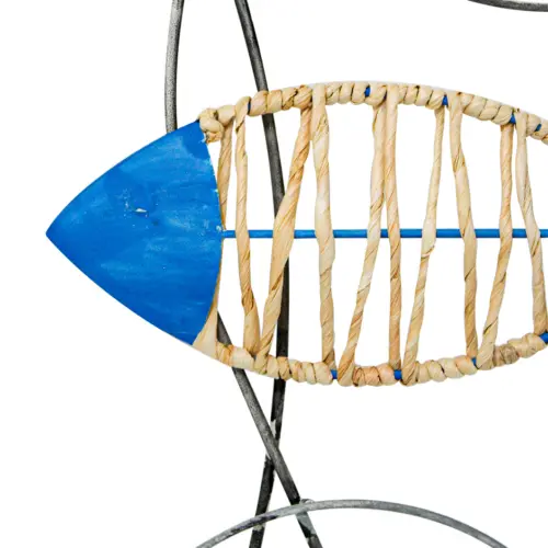 Cuadro metálico diseño peces con arrecife azul  y concha de 30×3.5x76cm