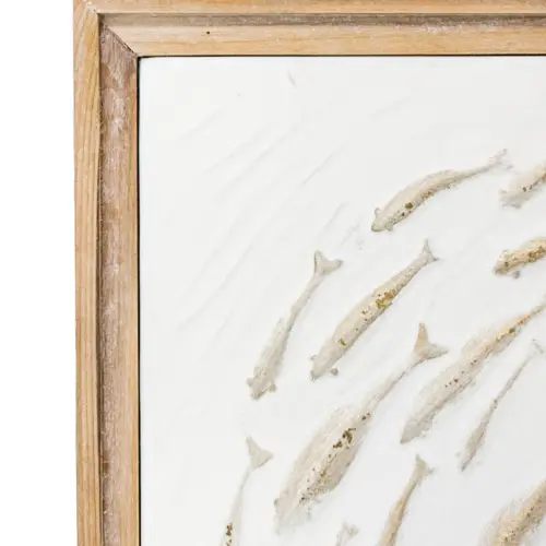 Cuadro de metal con madera diseño peces nadando en círculo de 61×3.5x61cm
