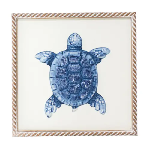 Cuadro de madera con metal diseño tortuga marina azul de 31×3.5x31cm