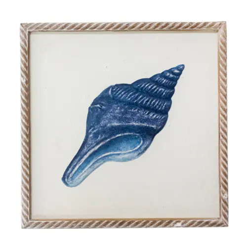 Cuadro de madera con metal diseño caracola marina azul de 31×3.8x31cm