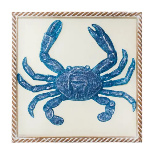 Cuadro de madera con metal diseño cangrejo marina azul de 31x3x31cm