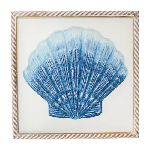 Cuadro de madera con metal diseño concha marina azul de 31×4.3x31cm