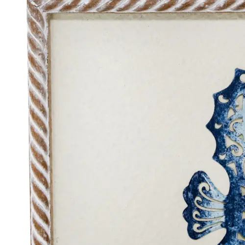 Cuadro de madera con metal diseño caballitos de mar azul de 31x3x31cm