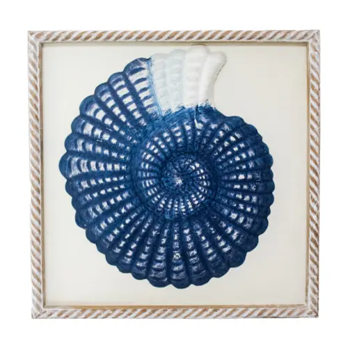 Cuadro de madera con metal diseño concha de mar azul de 31×3.5x31cm