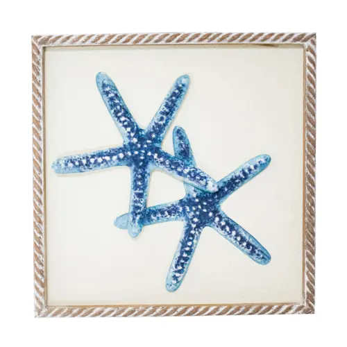 Cuadro de madera con metal diseño estrellas de mar azul de 31x3x31cm